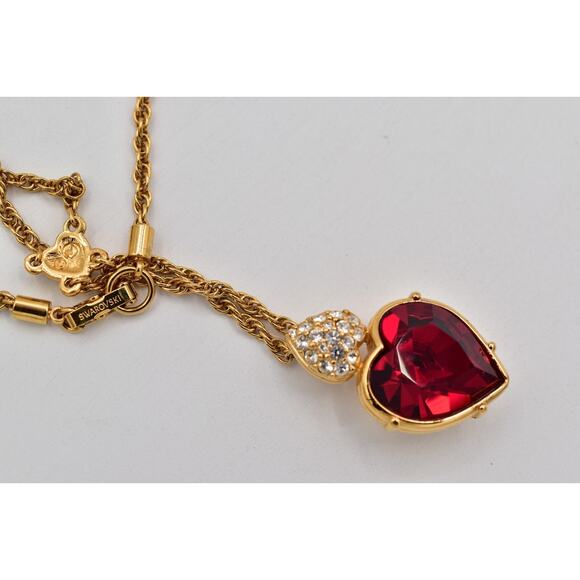 Swarovski Vintage Red Crystal Heart Necklace Rhinestone Gold Swan Signed BinBJ - Picture 11 of 12